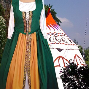 Renaissance Dress Tudor Style Medieval Costume SCA Garb Forest Honey Lined Bodice Overskirt 2Pc lxl FREE SHIP