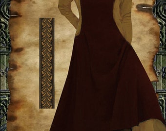 SCA Garb Medieval Costume Renaissance Gown Brown Cream Cotton Sdless Surcote Kirtle 2pc lxl FREE SHIP