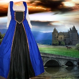 Medieval Gown Renaissance Costume SCA Garb Tudor Full Skirt BiLace Bodice 2pc Cotton lxl FREE SHIP