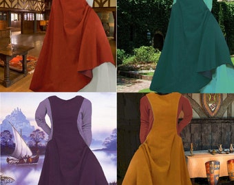 Medieval Gown Renaissance Costume 2pcs YOUR_CHOICE Trim & Colors 6Gore LinenBld Sideless Surcote 6 Gore Cotton Undergown FREE_SHIP