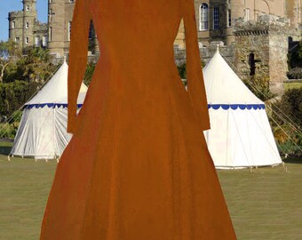 Renaissance Costume SCA Garb Medieval Gown Russet Sienna 6 Gore Cotehardie Kirtle Cotton lxl FREE SHIP