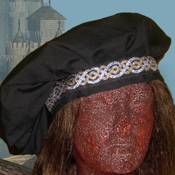 Medieval Muffin Hat Unisex Renaissance Costume Tudor SCA Garb 22-23 Black or Choice Color FREE SHIP