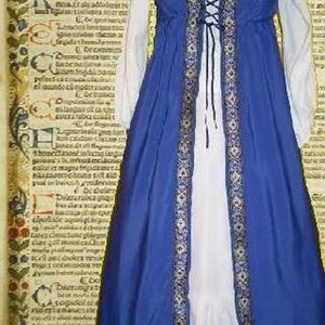 s Medieval Gown Renaissance Costume SCA Garb Front-Lacing Irish Style Royal Blue Floral Size Flex lxl FREE SHIP