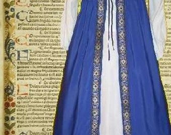 s Medieval Gown Renaissance Costume SCA Garb Front-Lacing Irish Style Royal Blue Floral Size Flex lxl FREE SHIP