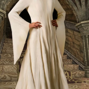 Renaissance Gown Bell Sleeve Medieval Costume 6 Gore Kirtle Ivory Muslin Cotton lxl FREE SHIP