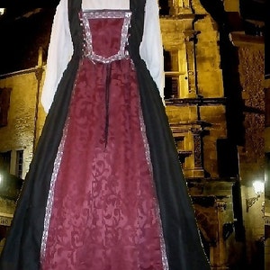 Renaissance Costume Medieval 2pc SCA Garb WineDamask BiLace Tudor Full Skirt Bodice lxl FREE SHIP