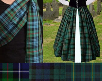 Celtic Clan Tartan Plaid Gown Medieval Costume  SCA Garb Scot Irish Blackwatch Overskirt 3 Piece Set lxl FREE SHIP