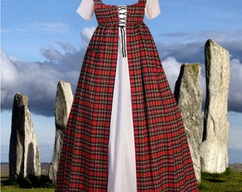 Renaissance Gown Medieval Costume Scot Clan Tartan Custom Irish Overdress SCA Garb Choices Medieval Add Trim lxl FREE SHIP