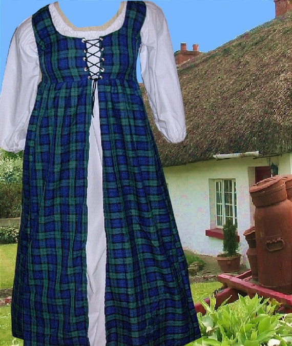Celtic Clan Tartan Plaid Gown 3pc Medieval Costume Scot Irish 