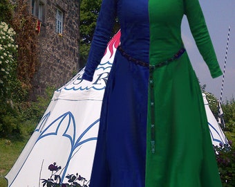 Medieval Costume SCA Garb Custom Particolor CHOICES Sleeves Sections Colors Renaissance Gown LinenBld 6 Gore LXL Free Ship