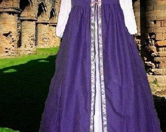 Renaissance Costume Medieval Gown SCA Garb Purple Front Lacing Irish Style Overdress lxl FREE SHIP