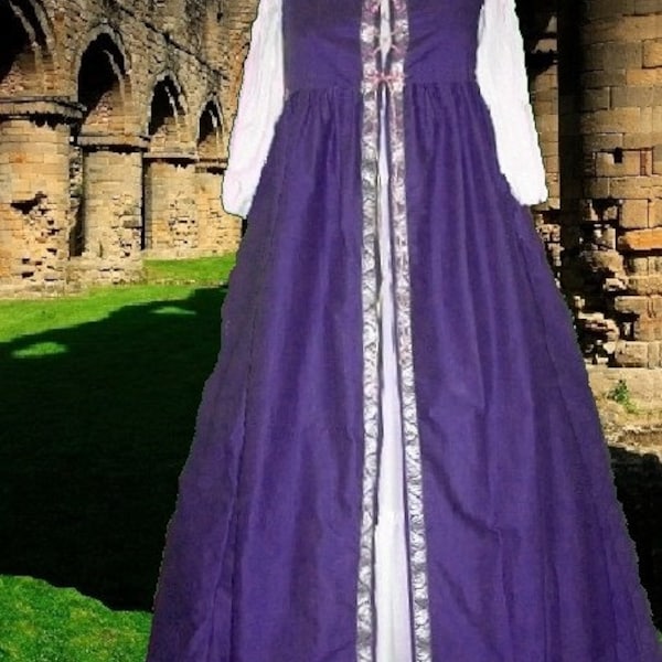 Renaissance Costume Medieval Gown SCA Garb Purple Front Lacing Irish Style Overdress lxl FREE SHIP