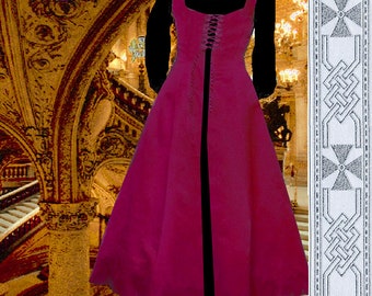 Medieval Gown Renaissance Costume SCA Garb Fuschia FrtLcg Gown 6Gore Flaired SzFlex Surcote lxl FREE SHIP