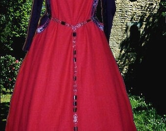 SCA Garb Medieval Gown Renaissance Costume BloodRed Ctn 2pc SdlessSurcoteKirtle lxl FREE SHIP