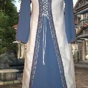 Renaissance Costume SCA Garb  Medieval Gown Front-Lacing Linen Blend White Surcote Cadet Ctn Kirtle lxl FREE SHIP