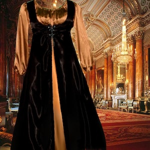 Medieval Costume Renaissance Dress Satin Court Dawn & Midnight Satin Chemise Overdress lxl FREE SHIP