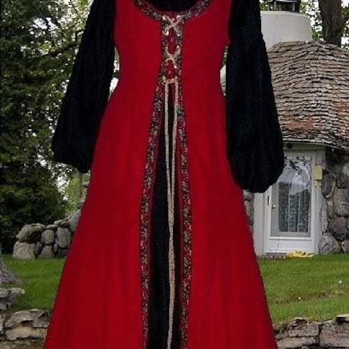 black and red medieval dress Wine Red Black Off-The-Shoulder Medieval Dress D2015