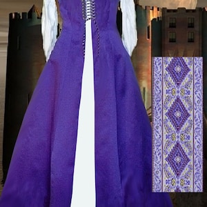Renaissance Costume Medieval Gown SCA Garb Purple FrtLacng Gown 6Gore Flaired SzFlex Surcote lxl FREE SHIP