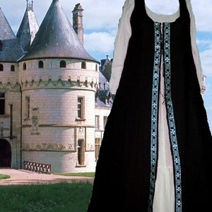 Medieval Costume Renaissance Gown SCA Garb Midnight Silver Irish Styl SzFlex lxl FREE SHIP