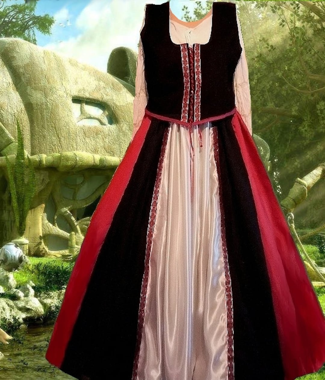 Medieval Dress Renaissance Costume SCA Garb Wine Black & White Satin Cotton  2pc Front-lacingbodice Full Skt Lxl FREE SHIP - Etsy Ireland