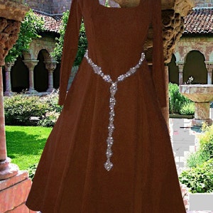 Medieval Gown Renaissance Costume SCA Garb Cotehardie LinenBld Choice Color 6 Gore 1pc lxl FREE SHIP