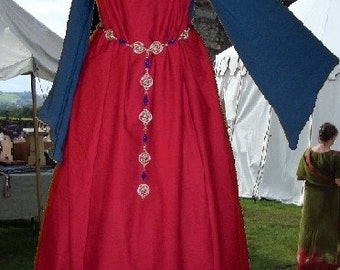 Renaissance Costume Medieval Gown SCA Garb RedNavy Sideless Surcote 2 pc Set lxl FREE SHIP