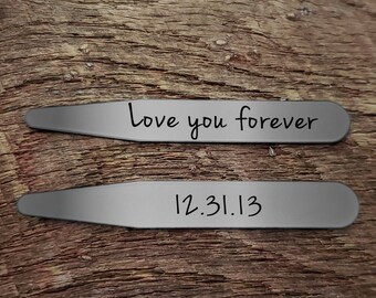 Anniversary Gifts for Men / Personalized Collar Stays / Wedding Gift for Him / Love You Forever