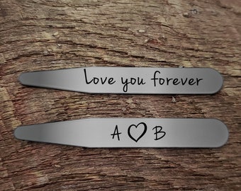 Anniversary Gifts for Men / Personalized Collar Stays / Wedding Gift for Him / Love You Forever