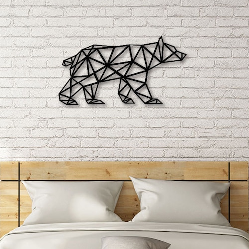Metal Geometric Bear Head Wall Decor Cabin Nursery Lake Etsy