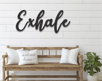 Yoga Studio Decor Meditation Room Decor Copper Wire Art Inhale Exhale Wall Art Bedroom Wall Quotes Wood And Metal Farmhouse Sign