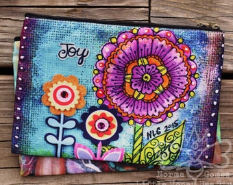 Joy Doodle Flowers Cosmetic Bag, Flower Art Makeup Bag, Zipper Pouch, Pencil Bag, Whimsical Gifts, Whimsical Flower Art Bag, Gifts for Her