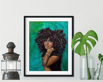 Afrocentric Female Portrait - Destiny, Latinidad Art, Afro Lantina, Black Women Print, Natural Hair Artwork, Big Hair Don't Care, Afro Queen