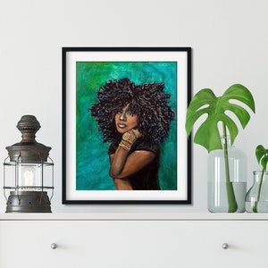 Afrocentric Female Portrait - Destiny, Latinidad Art, Afro Lantina, Black Women Print, Natural Hair Artwork, Big Hair Don't Care, Afro Queen