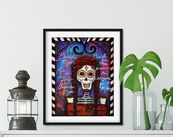 Day of the Dead Art, Sugar Skull Art, Dia De Los Muertos Art, Dia De Los Muertos Wall Art, Mexican Folk Art, Skull Art, Chicana Art, Gifts