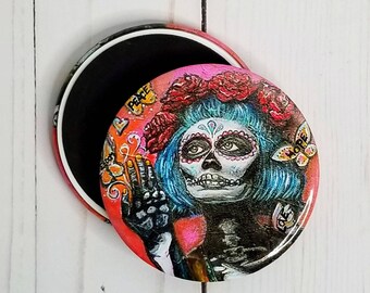 Sugar Skull Magnets, Day of the Dead Art, Dia De Los Muertos Magnets, Skull Magnets, Chicana Art, Sugar Skull Art, Day of the Dead Magnet