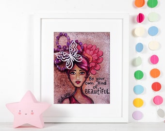Whimsical Art Print, Pink Hair, Pink Wall Art, Girls Room Decor, Inspirational Art, Inspirational Gifts, Positive Inspiration, Affirmations