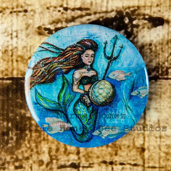 Mermaid Warrior Magnet, Mermaid Art Magnet, Mermaid Art, Siren Art, Office Magnets, Locker Magnets, Kitchen Magnets, Boho Art, Fridge Magnet