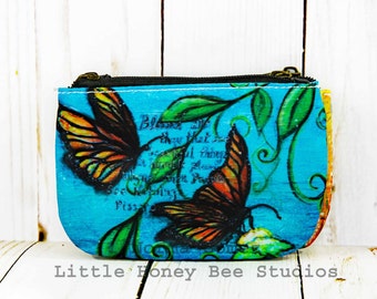 Monarch Butterfly Coin Purse, Change Purse, Credit Card Holder, Bohemian Bag, Nature Art, Hippie Art, Coin Pouch, Butterfly Art, Card Wallet