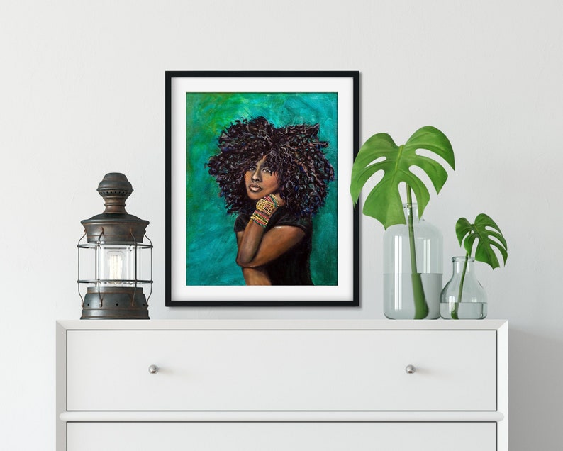 Afrocentric Female Portrait Destiny, Latinidad Art, Afro Lantina, Black Women Print, Natural Hair Artwork, Big Hair Don't Care, Afro Queen image 1