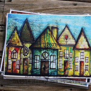 Blessed Homes Art Print, Whimsical Wall Art, Whimsical Houses, Funky Homes Art, Whimsical Home Decor, Whimsical House Warming Gift, New Home image 3