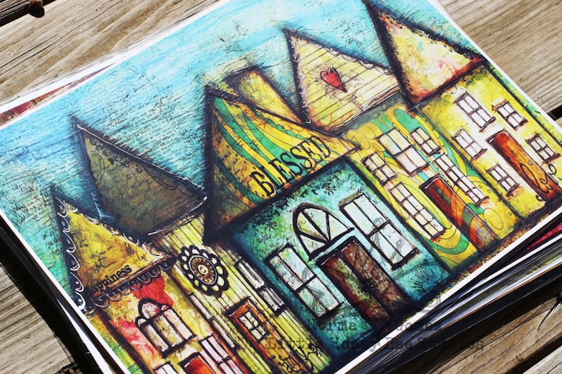 Blessed Homes Art Print, Whimsical Wall Art, Whimsical Houses, Funky Homes Art, Whimsical Home Decor, Whimsical House Warming Gift, New Home image 2