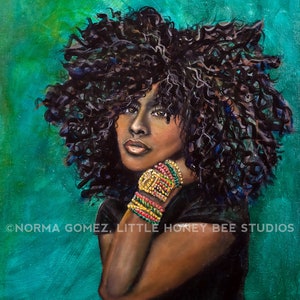 Afrocentric Female Portrait Destiny, Latinidad Art, Afro Lantina, Black Women Print, Natural Hair Artwork, Big Hair Don't Care, Afro Queen image 4