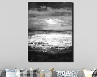 Abstract painting on canvas original abstract canvas wall art acrylic modern Black and white Minimalist landscape office interior home decor