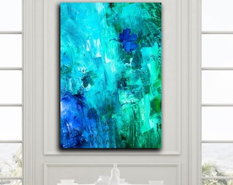 Turquoise Abstract Painting, Textured Canvas Art, Modern Wall Decor