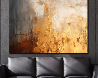 Gold beige abstract art, custom paintings on canvas original large, textured wall art, home decor for living room
