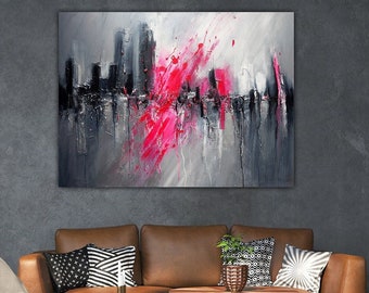 Painting on canvas original, abstract painting, wall art abstract canvas art, large canvas art acrylic painting, UK Painting Pink and Black.