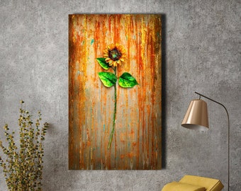 3D Sunflower Painting on Canvas: Abstract Floral Wall Art Decor, Modern Contemporary home decor