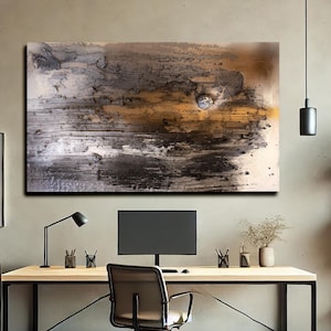 Grey black gold abstract Modern large canvas wall art wabi sabi art dining room black painting texture acrylic modern hand painting texture