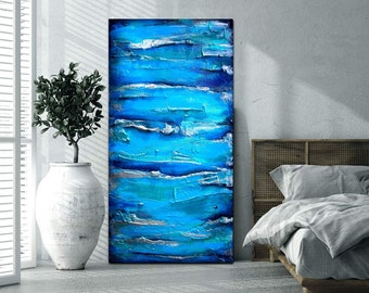 Blue sculpture abstract, original paintings large textured art on canvas, 3d wall art, bold color abstract