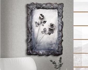 3d wall art, large wall sculpture, paintings on canvas original, Roses, flower wall art home decor for living room, commission
